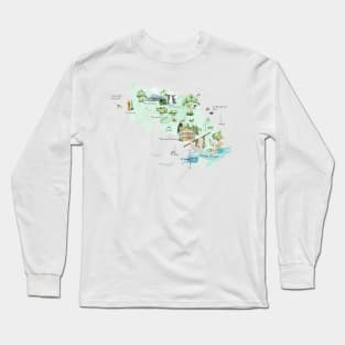 Illustrated Map of Costa Rica Long Sleeve T-Shirt